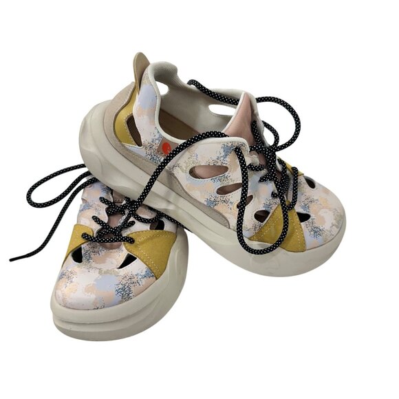 Uin Womens Artistic Sneakers Size 8 Cut-Out Design Comfort Fit Beige Multi-Color - Picture 16 of 16